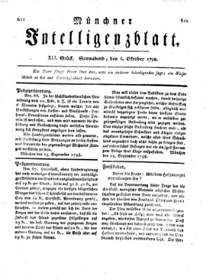 Münchner Intelligenzblatt Samstag 6. Oktober 1798
