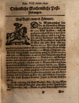 Ordentliche wochentliche Post-Zeitungen Freitag 18. Februar 1639