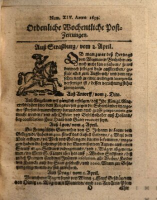 Ordentliche wochentliche Post-Zeitungen Samstag 2. April 1639