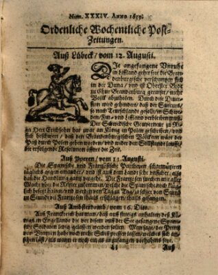 Ordentliche wochentliche Post-Zeitungen Freitag 12. August 1639