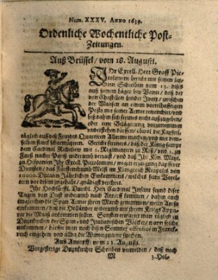 Ordentliche wochentliche Post-Zeitungen Donnerstag 18. August 1639