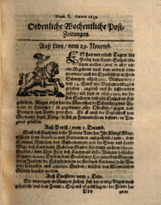 Ordentliche wochentliche Post-Zeitungen Dienstag 29. November 1639