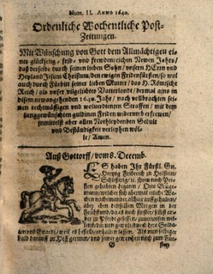 Ordentliche wochentliche Post-Zeitungen Samstag 8. Dezember 1640