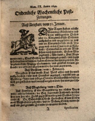 Ordentliche wochentliche Post-Zeitungen Dienstag 31. Januar 1640