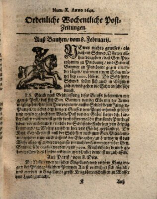 Ordentliche wochentliche Post-Zeitungen Mittwoch 8. Februar 1640