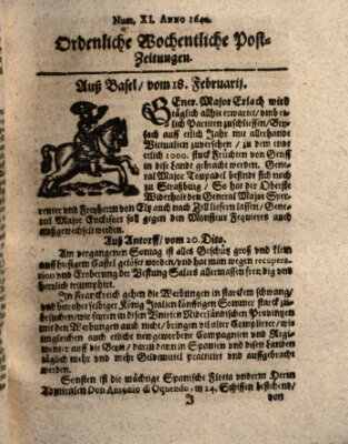 Ordentliche wochentliche Post-Zeitungen Samstag 18. Februar 1640