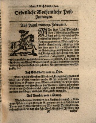 Ordentliche wochentliche Post-Zeitungen Mittwoch 29. Februar 1640