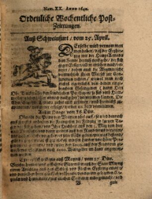 Ordentliche wochentliche Post-Zeitungen Mittwoch 25. April 1640