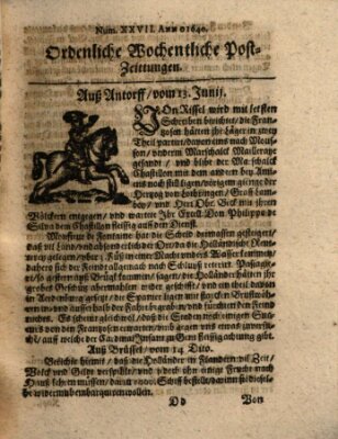 Ordentliche wochentliche Post-Zeitungen Mittwoch 13. Juni 1640