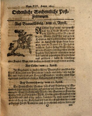 Ordentliche wochentliche Post-Zeitungen Donnerstag 10. April 1642