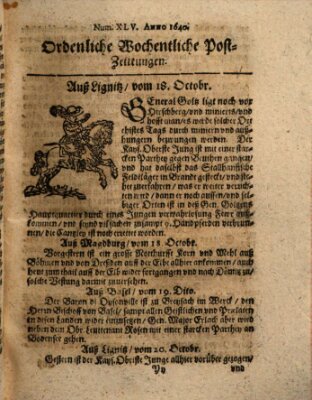 Ordentliche wochentliche Post-Zeitungen Donnerstag 18. Oktober 1640