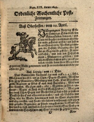 Ordentliche wochentliche Post-Zeitungen Mittwoch 10. April 1641