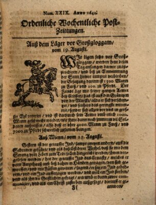 Ordentliche wochentliche Post-Zeitungen Dienstag 19. August 1642