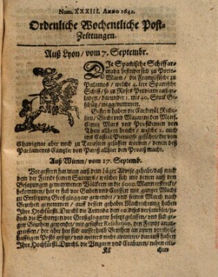 Ordentliche wochentliche Post-Zeitungen Sonntag 7. September 1642