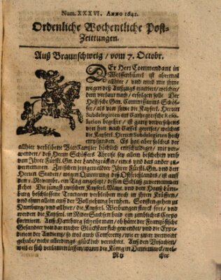 Ordentliche wochentliche Post-Zeitungen Dienstag 7. Oktober 1642