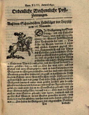 Ordentliche wochentliche Post-Zeitungen Mittwoch 26. November 1642