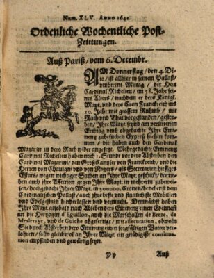 Ordentliche wochentliche Post-Zeitungen Samstag 6. Dezember 1642