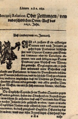 Mercurij Relation oder Zeittungen, von underschidlichen Orten (Süddeutsche Presse) Montag 20. Januar 1642