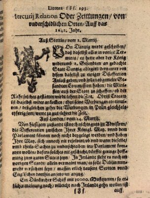 Mercurij Relation oder Zeittungen, von underschidlichen Orten (Süddeutsche Presse) Sonntag 2. März 1642