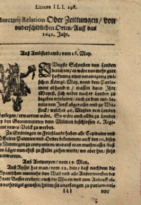 Mercurij Relation oder Zeittungen, von underschidlichen Orten (Süddeutsche Presse) Sonntag 18. Mai 1642