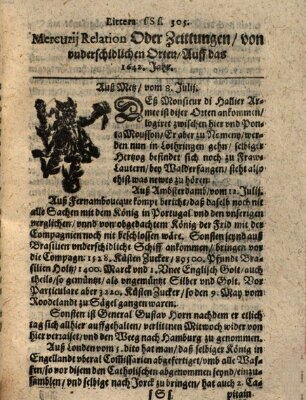 Mercurij Relation oder Zeittungen, von underschidlichen Orten (Süddeutsche Presse) Dienstag 8. Juli 1642