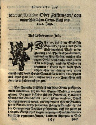 Mercurij Relation oder Zeittungen, von underschidlichen Orten (Süddeutsche Presse) Sonntag 20. Juli 1642