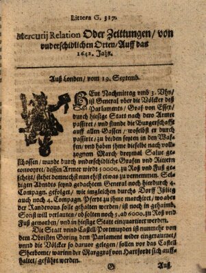 Mercurij Relation oder Zeittungen, von underschidlichen Orten (Süddeutsche Presse) Freitag 19. September 1642