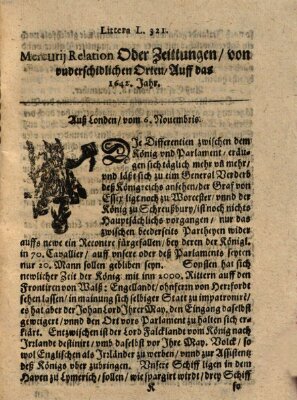 Mercurij Relation oder Zeittungen, von underschidlichen Orten (Süddeutsche Presse) Donnerstag 6. November 1642