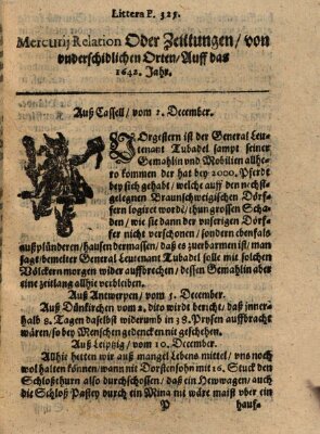 Mercurij Relation oder Zeittungen, von underschidlichen Orten (Süddeutsche Presse) Dienstag 2. Dezember 1642