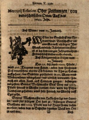 Mercurij Relation oder Zeittungen, von underschidlichen Orten (Süddeutsche Presse) Mittwoch 21. Januar 1643