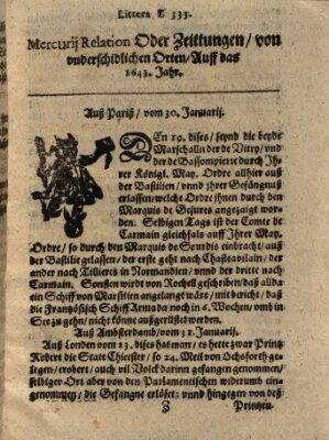 Mercurij Relation oder Zeittungen, von underschidlichen Orten (Süddeutsche Presse) Freitag 30. Januar 1643