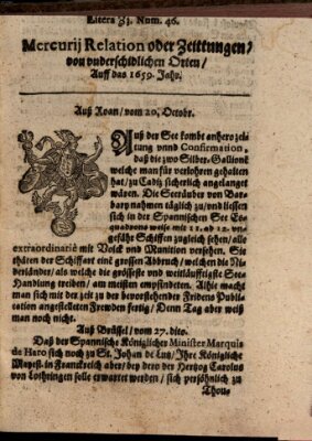 Mercurij Relation oder Zeittungen, von underschidlichen Orten (Süddeutsche Presse) Montag 20. Oktober 1659