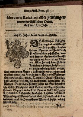 Mercurij Relation oder Zeittungen, von underschidlichen Orten (Süddeutsche Presse) Montag 20. Oktober 1659