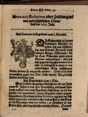 Mercurij Relation oder Zeittungen, von underschidlichen Orten (Süddeutsche Presse) Dienstag 2. Dezember 1659