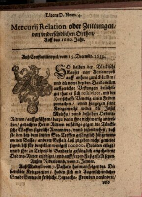 Mercurij Relation oder Zeittungen, von underschidlichen Orten (Süddeutsche Presse) Montag 15. Dezember 1659