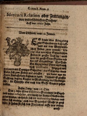 Mercurij Relation oder Zeittungen, von underschidlichen Orten (Süddeutsche Presse) Montag 12. Januar 1660