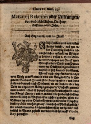 Mercurij Relation oder Zeittungen, von underschidlichen Orten (Süddeutsche Presse) Sonntag 20. Juni 1660