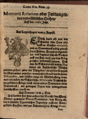 Mercurij Relation oder Zeittungen, von underschidlichen Orten (Süddeutsche Presse) Montag 2. August 1660