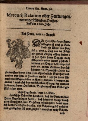 Mercurij Relation oder Zeittungen, von underschidlichen Orten (Süddeutsche Presse) Donnerstag 12. August 1660