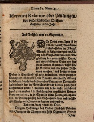 Mercurij Relation oder Zeittungen, von underschidlichen Orten (Süddeutsche Presse) Montag 20. September 1660