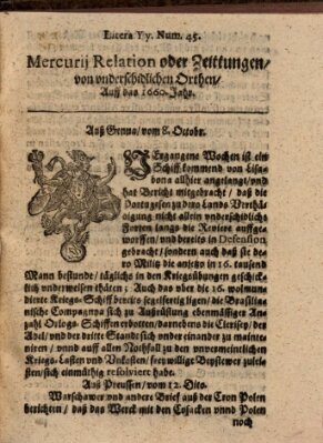 Mercurij Relation oder Zeittungen, von underschidlichen Orten (Süddeutsche Presse) Freitag 8. Oktober 1660