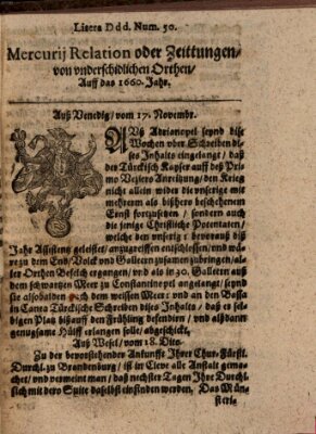 Mercurij Relation oder Zeittungen, von underschidlichen Orten (Süddeutsche Presse) Mittwoch 17. November 1660