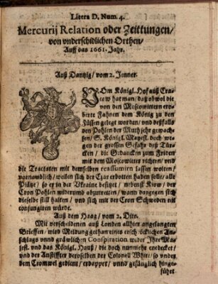 Mercurij Relation oder Zeittungen, von underschidlichen Orten (Süddeutsche Presse) Sonntag 2. Januar 1661