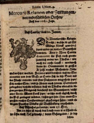 Mercurij Relation oder Zeittungen, von underschidlichen Orten (Süddeutsche Presse) Donnerstag 20. Januar 1661