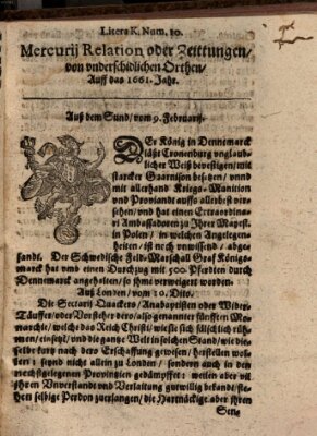 Mercurij Relation oder Zeittungen, von underschidlichen Orten (Süddeutsche Presse) Mittwoch 9. Februar 1661