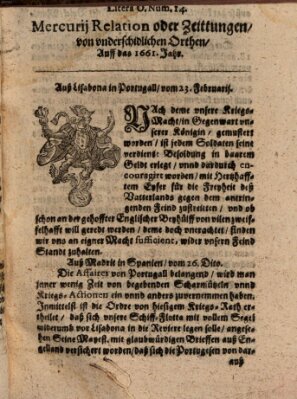 Mercurij Relation oder Zeittungen, von underschidlichen Orten (Süddeutsche Presse) Mittwoch 23. Februar 1661