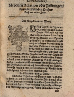 Mercurij Relation oder Zeittungen, von underschidlichen Orten (Süddeutsche Presse) Sonntag 20. März 1661