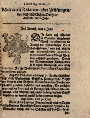 Mercurij Relation oder Zeittungen, von underschidlichen Orten (Süddeutsche Presse) Freitag 1. Juli 1661