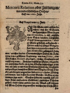 Mercurij Relation oder Zeittungen, von underschidlichen Orten (Süddeutsche Presse) Samstag 23. Juli 1661