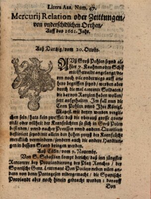 Mercurij Relation oder Zeittungen, von underschidlichen Orten (Süddeutsche Presse) Donnerstag 20. Oktober 1661